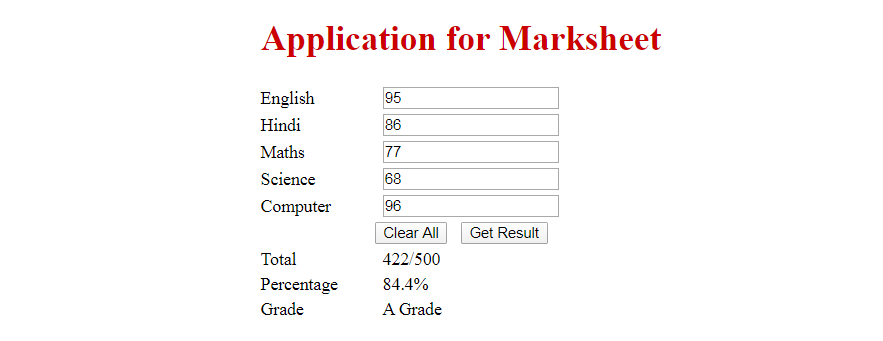 Design View of Marksheet